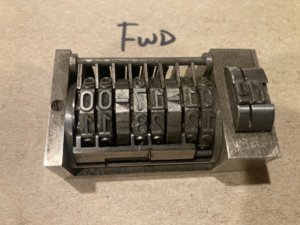 1X Letterpress Numbering DATE machine ATLANTIC 8 DIGIT FORWARD