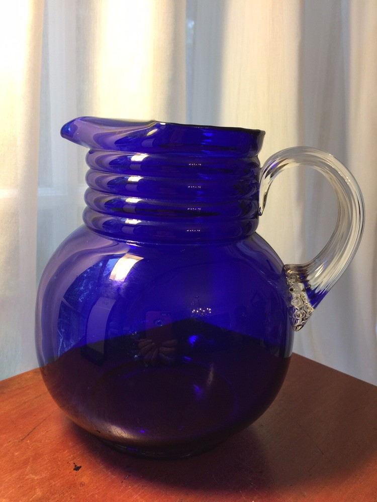 Deco Era 1930s COBALT BLUE Elegant GLASS PITCHER