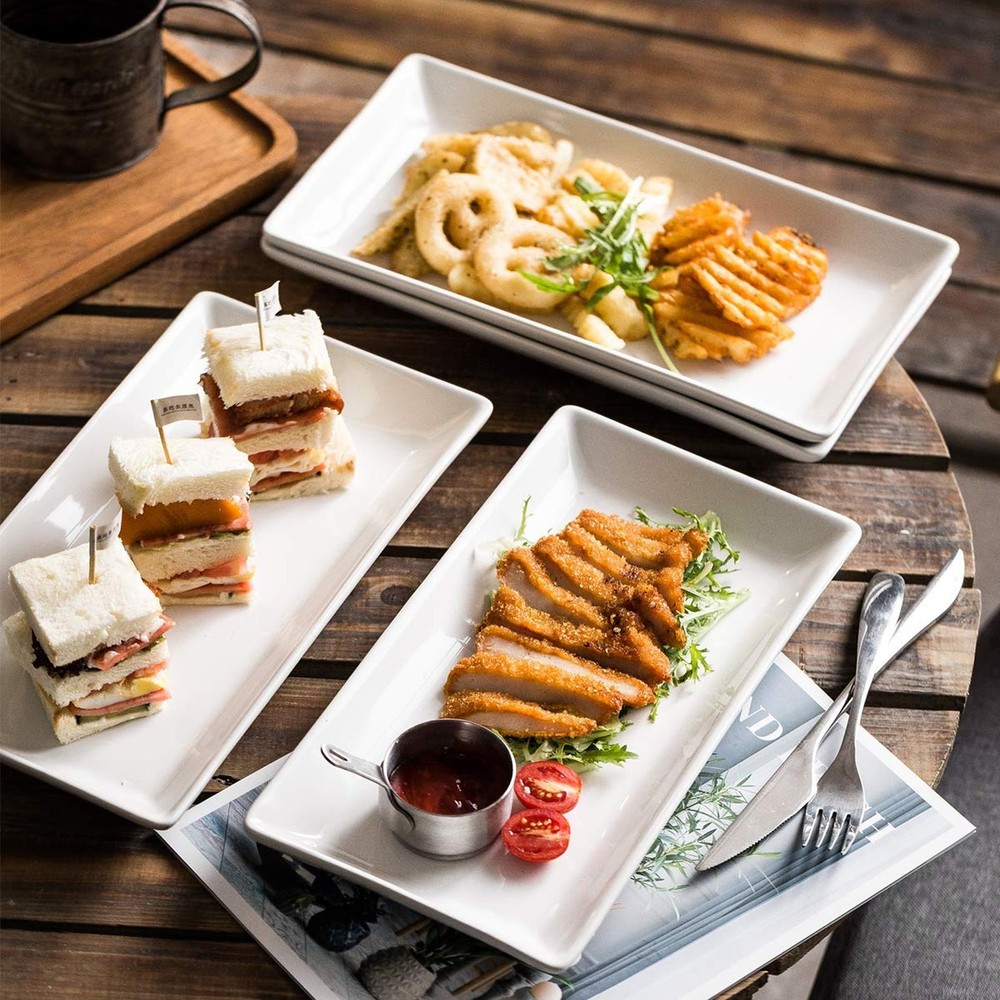 YHOSSEUN Porcelain Serving Platters Rectangular Trays White Serving Platters ...