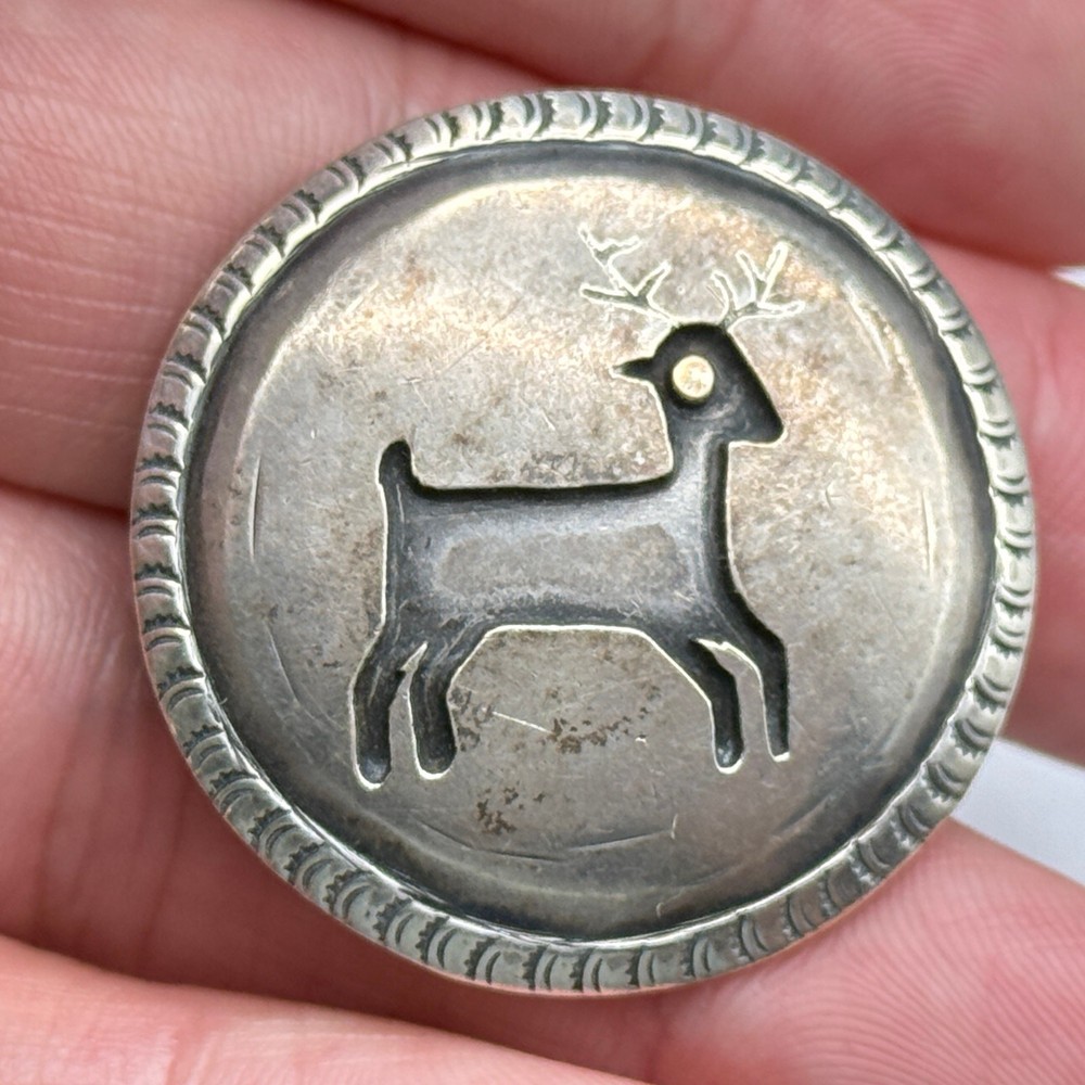 Vintage Navajo Native Deer Hand Stampwork Silver Bolo