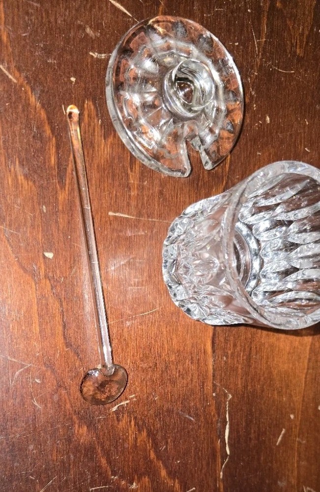 Vintage Crystal Condiment Jar W/ Crystal Spoon