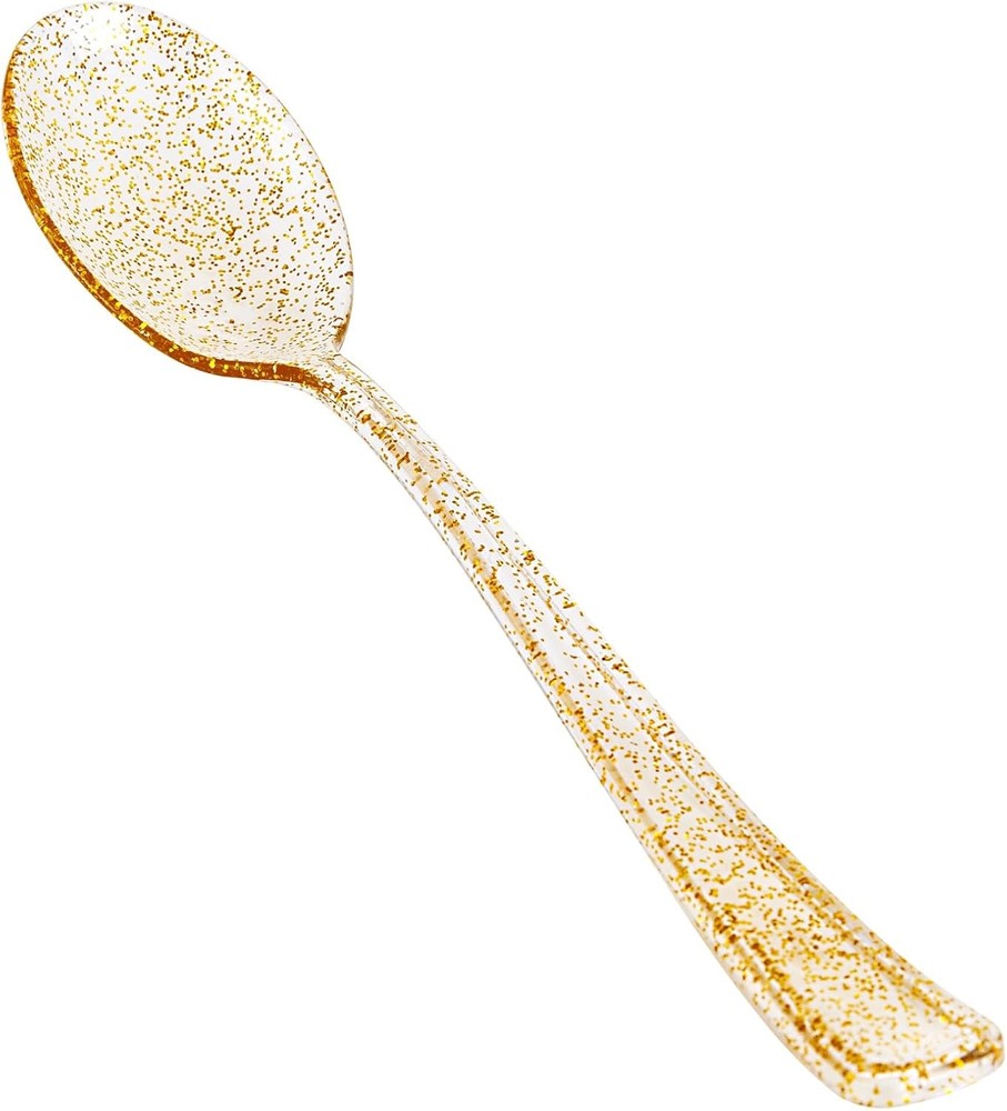 50Pcs Silver Plastic Spoons Heavy Duty Plastic Spoons Heavyweight Silver