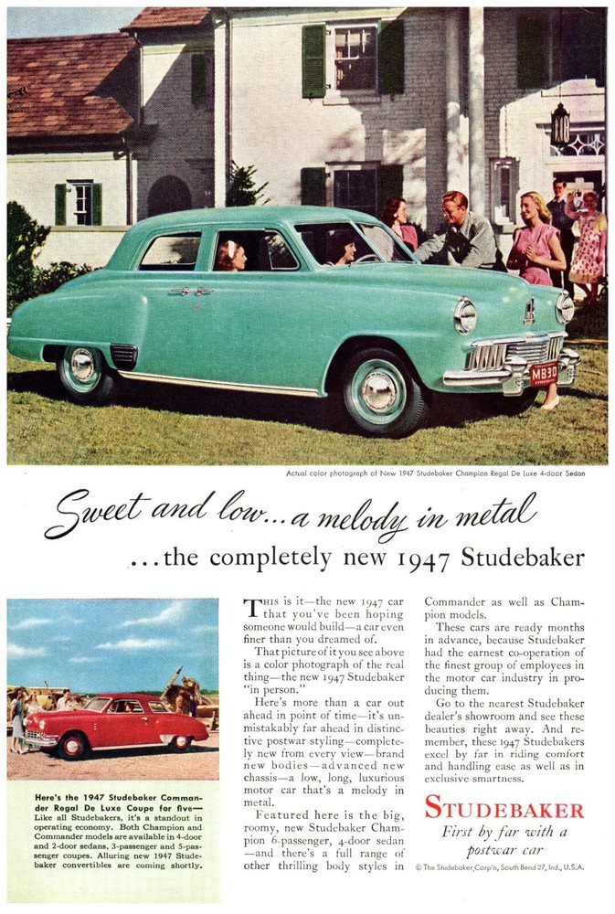 Studebaker Champion Commander Regal De Luxe Coupe Print Advertisement 1947