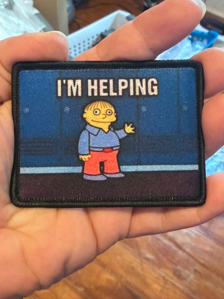 IM HELPING meme patch ralph sublimation patch hook backing