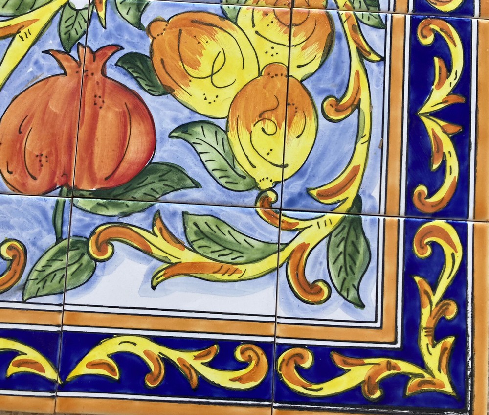 24" x 18" Ceramic Tile Mural Backsplash Kitchen Wall Hand Painted Pomegranate