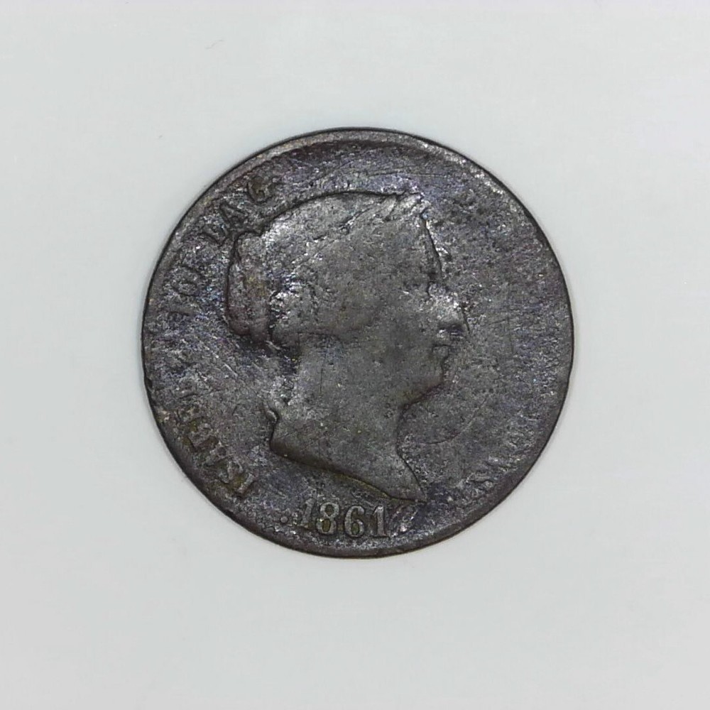 1861 Spain 25 Centimos Foreign Coin h558