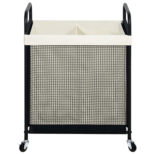 Laundry Hamper 2 Section, 100L Rolling Laundry Sorter Cart 2-Section Beige