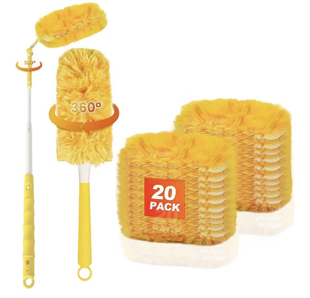 20 Pack Yellow Microfiber Duster Refills with Extendable & Short Handles