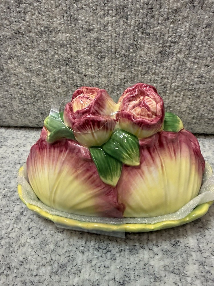 Corner Ruby Garden Collection Butter Dish New