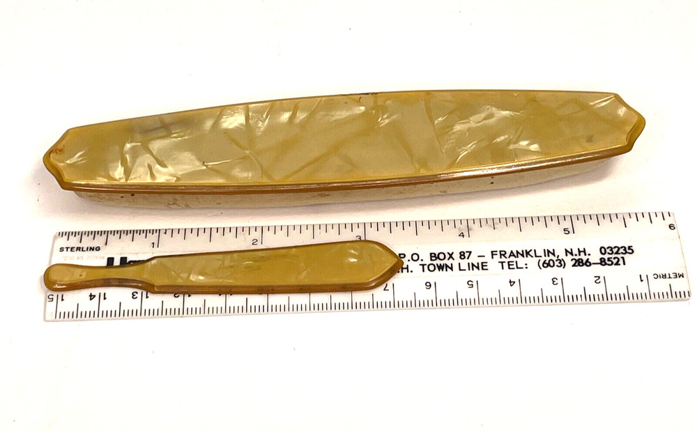 Bakelite Pearlized Celluloid Finger Buff & Cuticle Tool - Antique