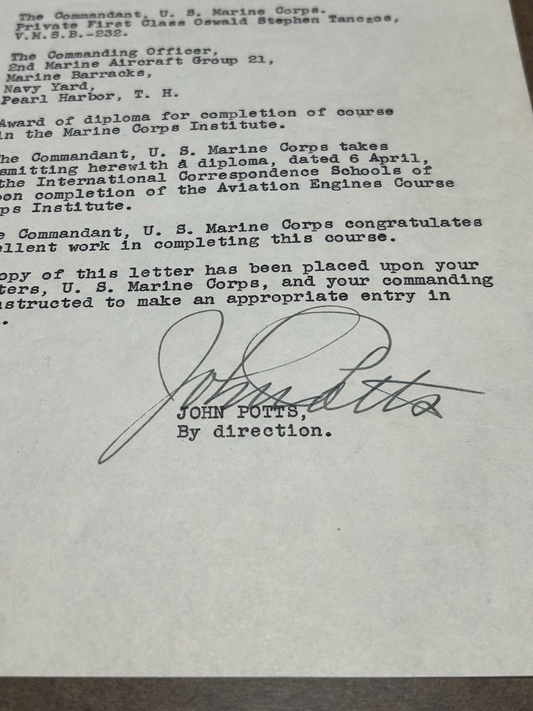 USMC WWII ERA MILITARY DOCUMENT, 20 MAY 1942