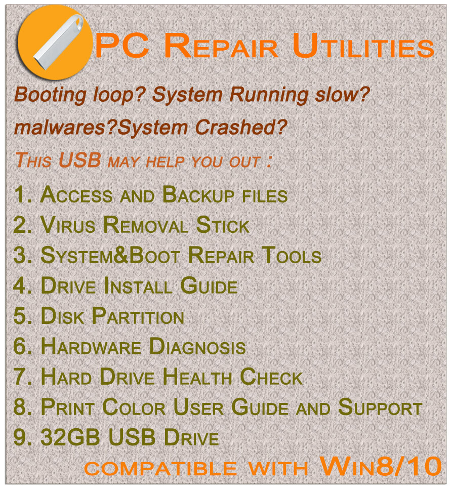 Windows PC/10 Repair Tools, Backup Recovery,32GB Bootable Utilities USB