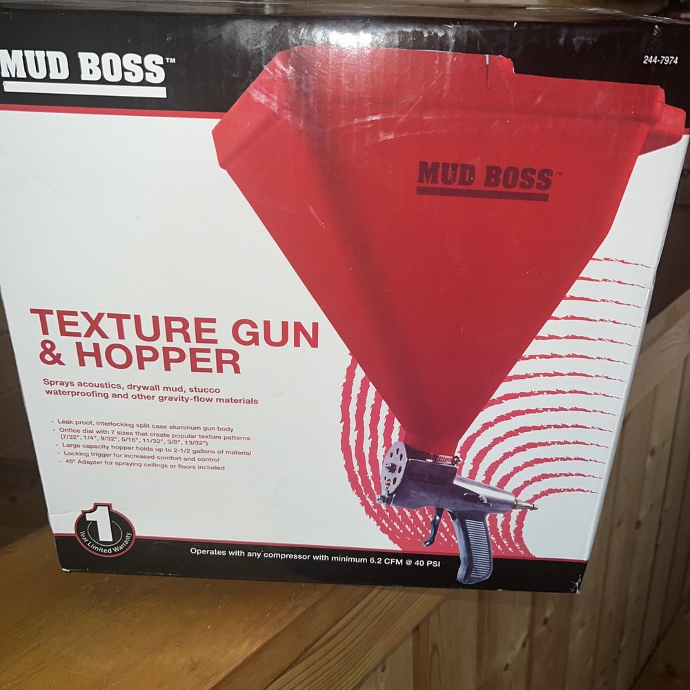 Texture Gun and 2 1/2 Gallon Hoppe. Mud Boss operate w/ compressor.