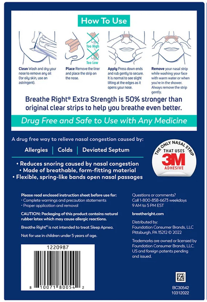 Breathe Right Extra Strength Clear Nasal Strips, 72 Strips