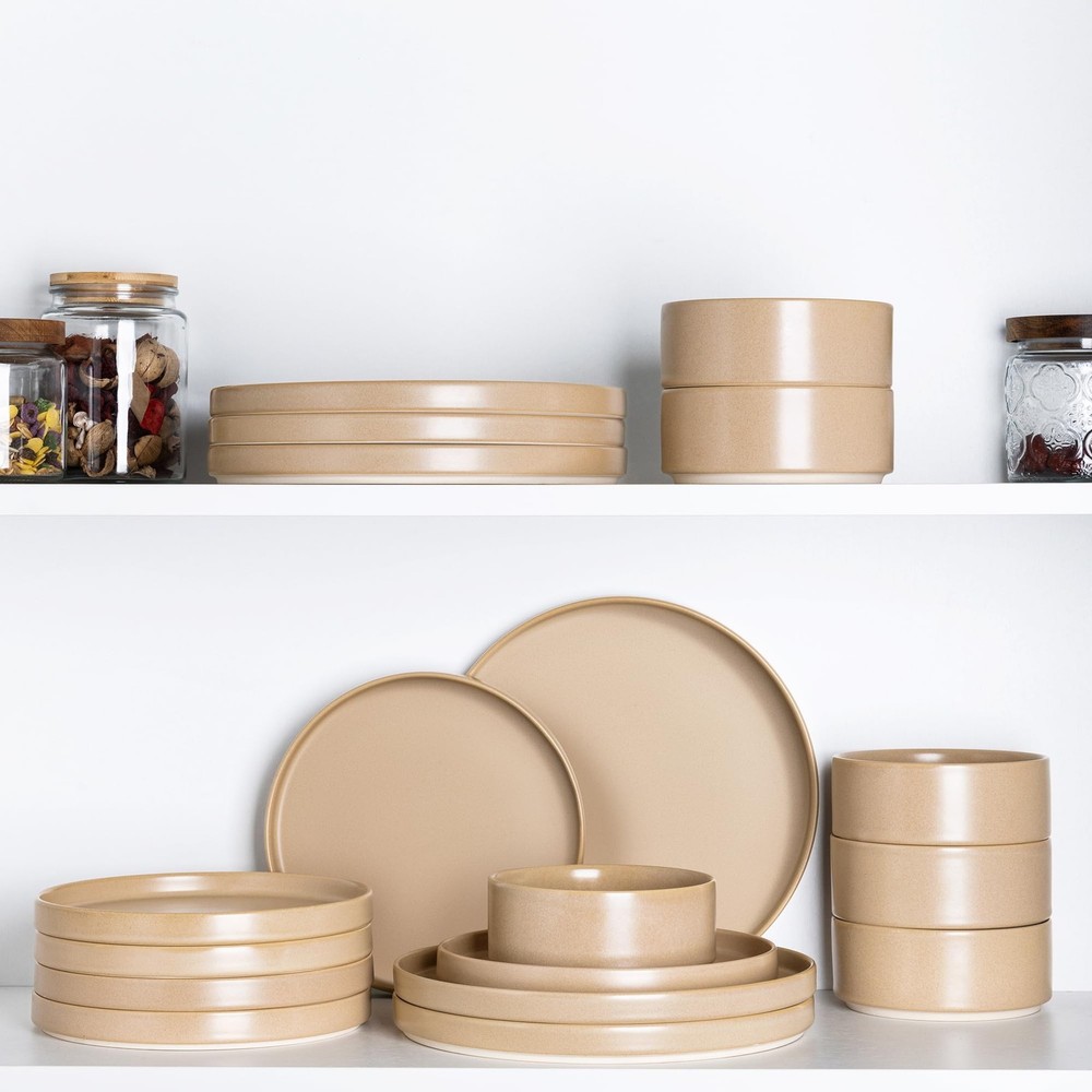 Ceramic Dinnerware Sets for 6, 18 Pieces Porcelain Lightweight Plates and Bow...