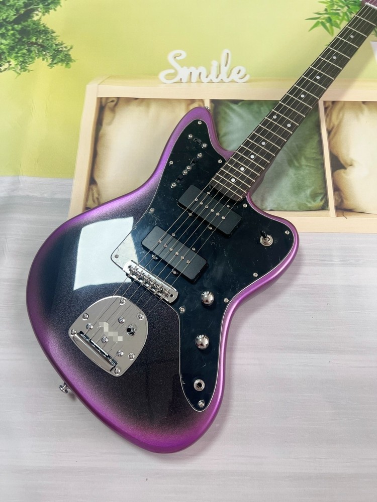 Jazz style electric guitar purple gradient solid silver hardware