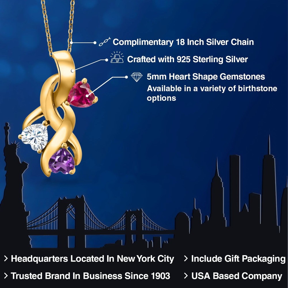 18K Yellow Gold Plated Silver Created Ruby and White Moissanite and Amethyst