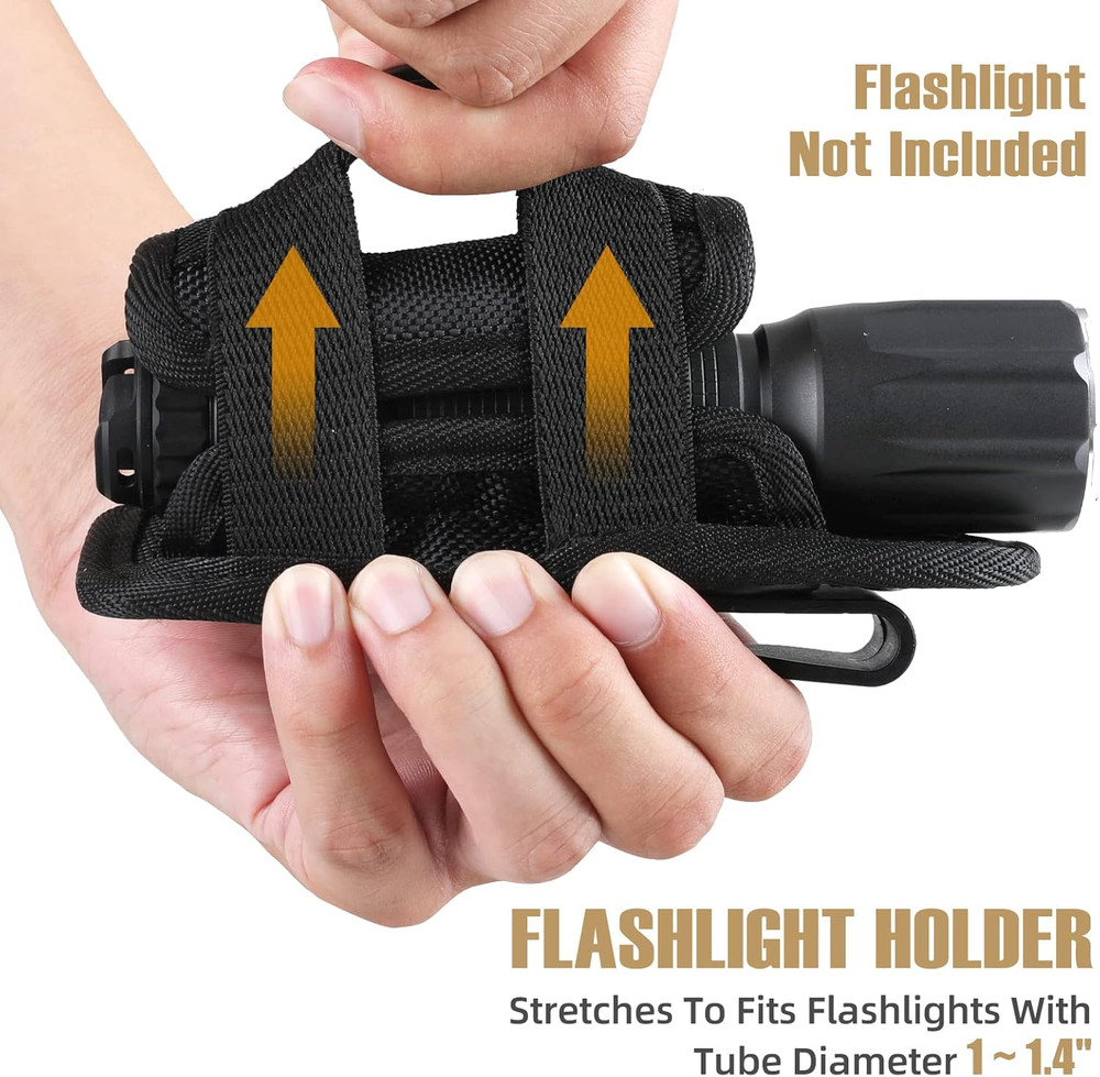 LIVANS Tactical Flashlight Pouch Holster, Rotatable Flashlight Holder Belt Clip