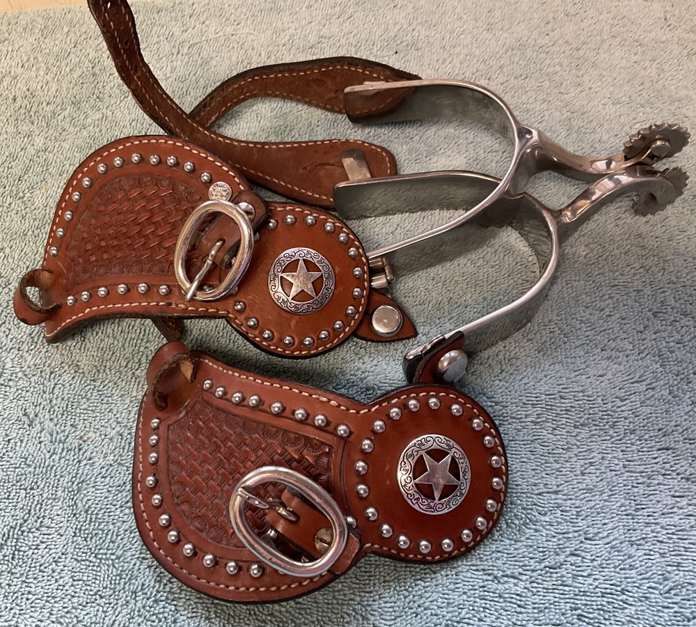 Vintage Tooled Leather Spurs Full Set NICE