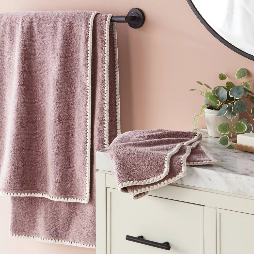 2pc Boho Border Stitch Bath Towel Mauve - Threshold