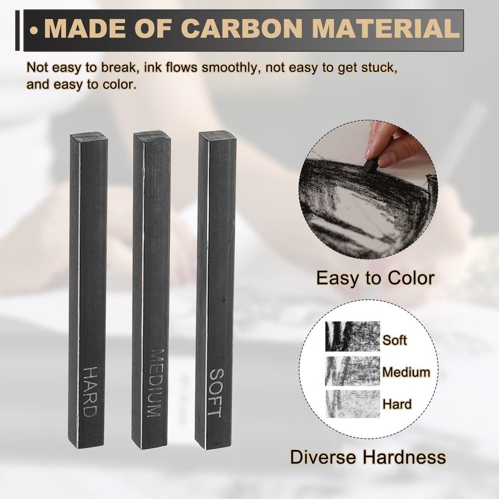 Compressed Charcoal Sticks, Soft Grade Charcoal Sticks(Pack of 6)