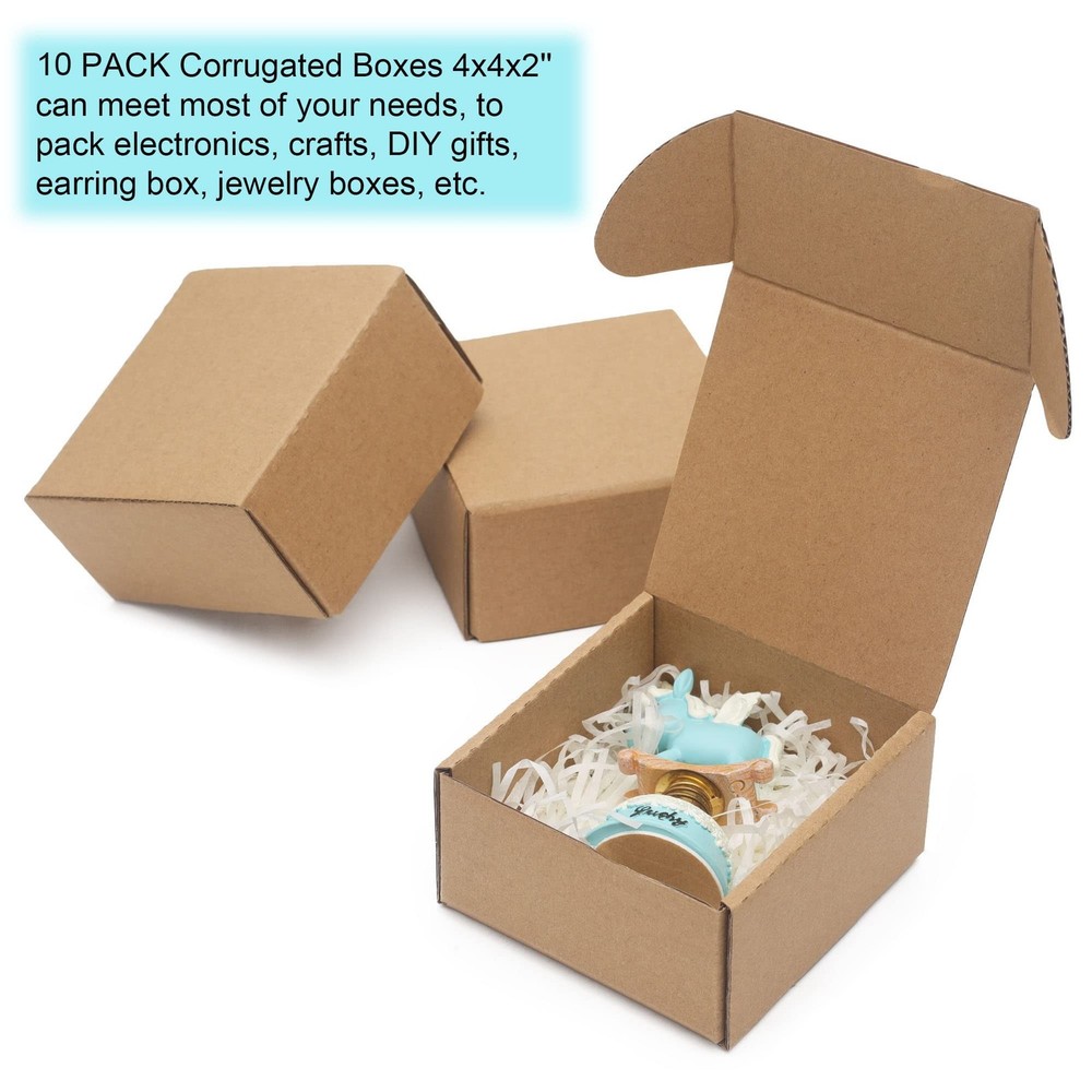 10 Pack Small Shipping Boxes 4x4x2'' (Inner Size) Corrugated Small Cardboard ...