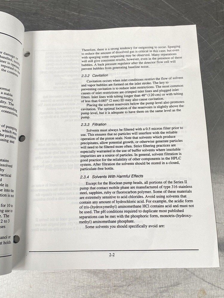 BioClean Series II Pump HPLC - Users Manual / Instructions Book