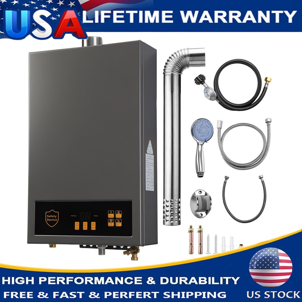 Propane Gas Water Heater 3.6 GPM 80,000 BTU 24KW On Demand Indoor 110V Black
