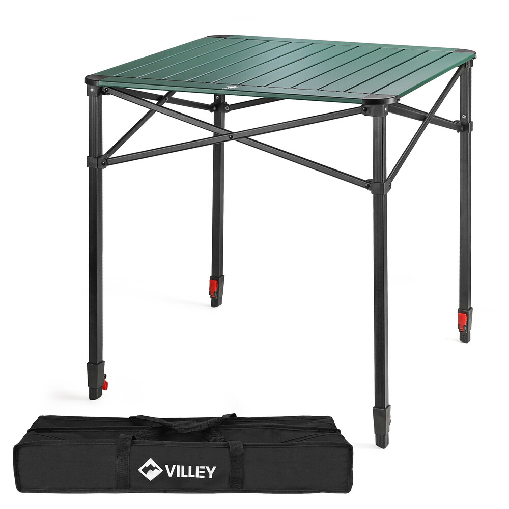 VILLEY Folding Camping Square Table w/Bag Lightweight Aluminum Adjustable Tables