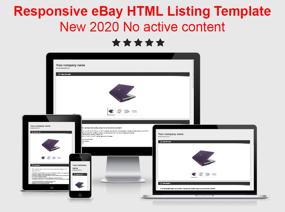 Mobile eBay Listing HTML Template (Responsive, No Active content)