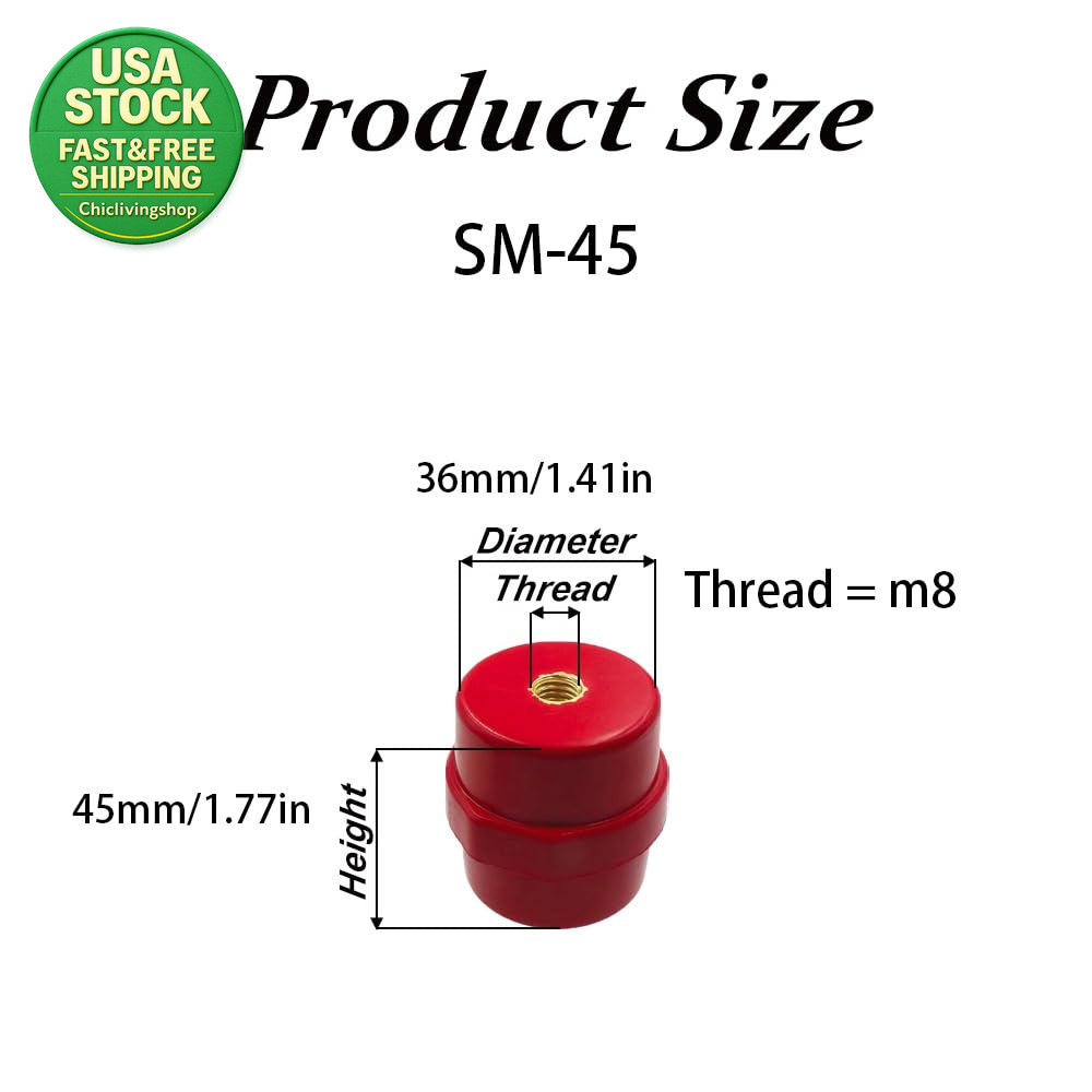 Busbar Insulator 10Pcs M8 Polyester Standoff Resin Red High Strength Support