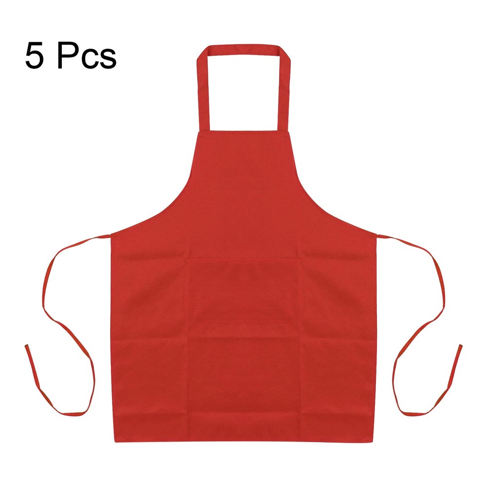 5pcs Kitchen Cooking Aprons 75x65cm Polyester Art Apron Red