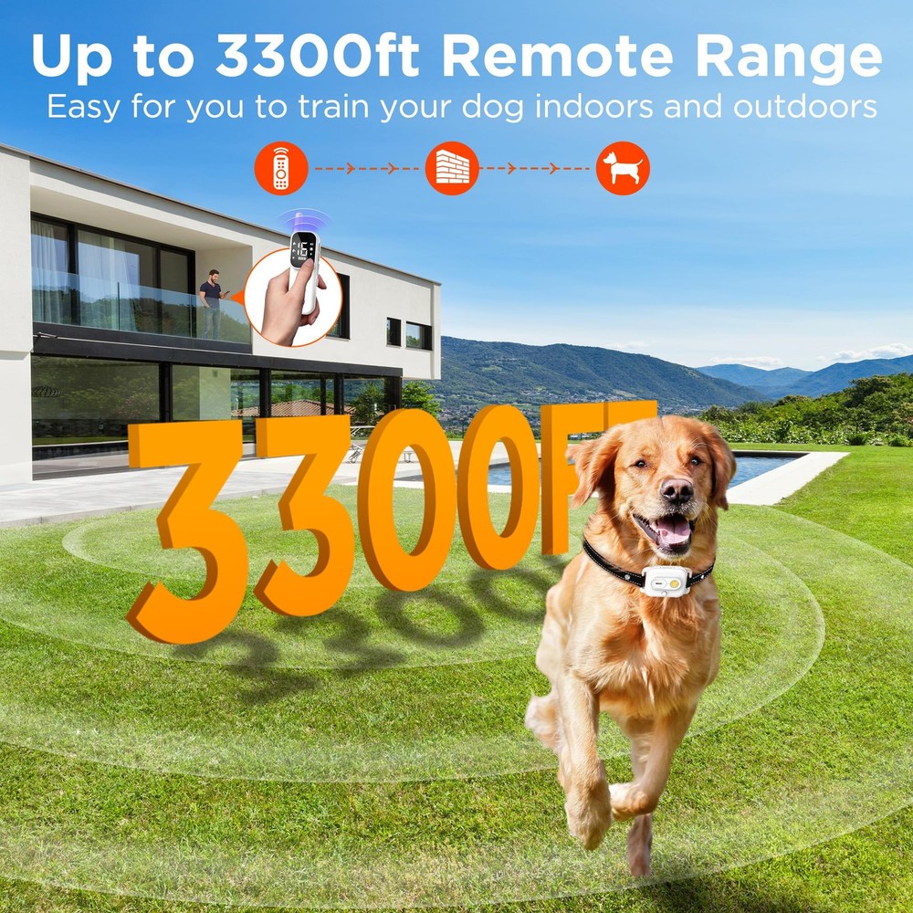 Dog Training Collar with Remote Control, 3300FT and 4 Training Modes Beep,Vib...