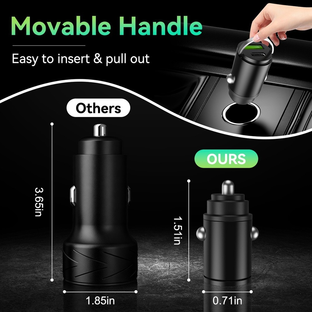 100W Super Fast Car Charger 2-in-1 USB C & USB-A Cigarette Lighter Adapte