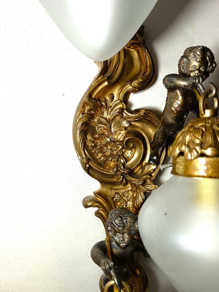Wall light, Large palace sconce, Putti, Cupids, Rococo, Victorian Baroque