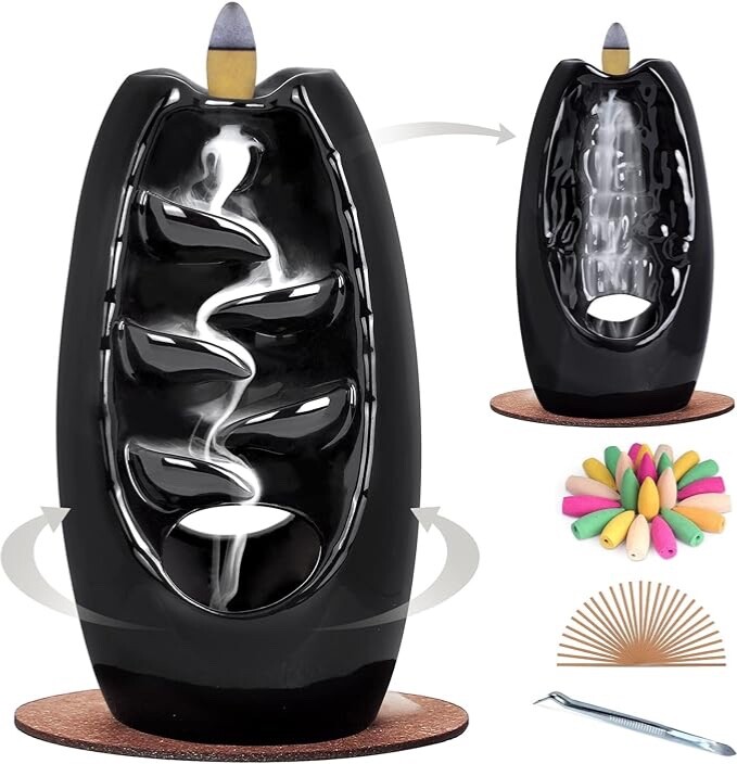 SPACEKEEPER Ceramic Backflow Incense Holder Waterfall Incense Burner