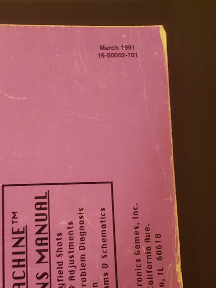 Original 1991 THE MACHINE WILLIAMS Arcade Game Operations Manual & Schematics
