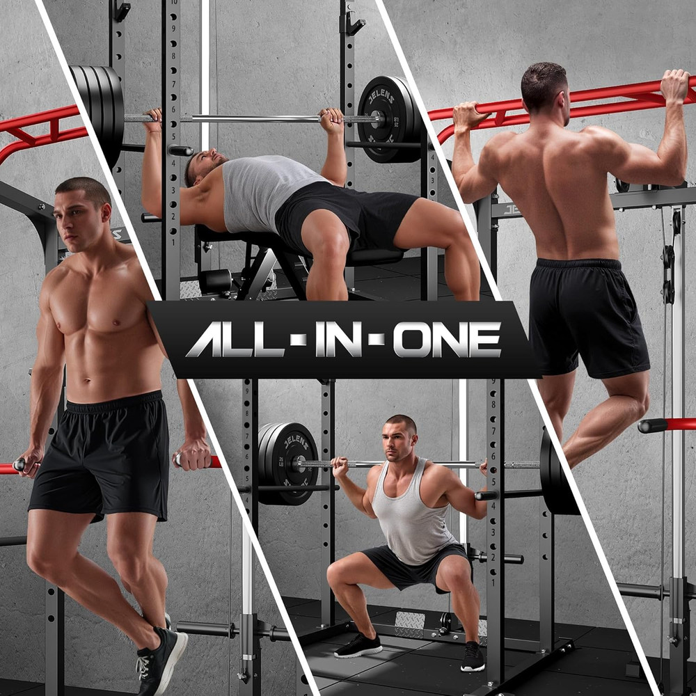 Power Cage, 2000LBS Multi-Function S11 Power Rack with LAT Pulldown, Squat Rack