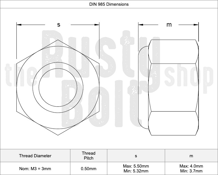 M3 (3mm) Nylon Inserted Lock Nut, Steel, Black