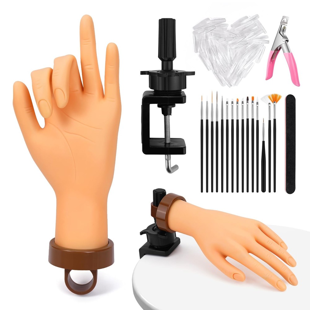 Practice Hand for Acrylic Nails, Bendable Soft Nail Practice Hand, Flexible P...