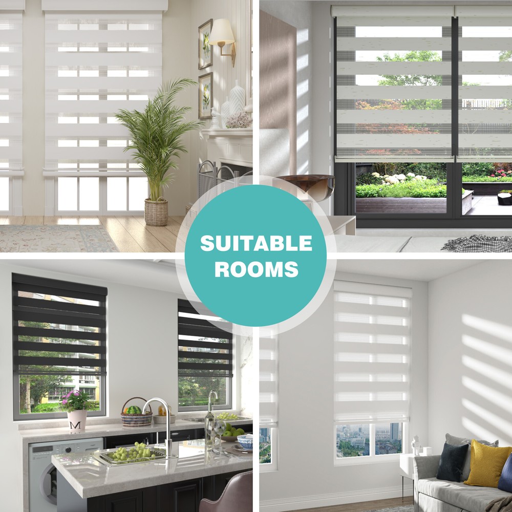 Horizontal Shade Window Blind Zebra Dual Roller Blinds Curtains,Easy to Install