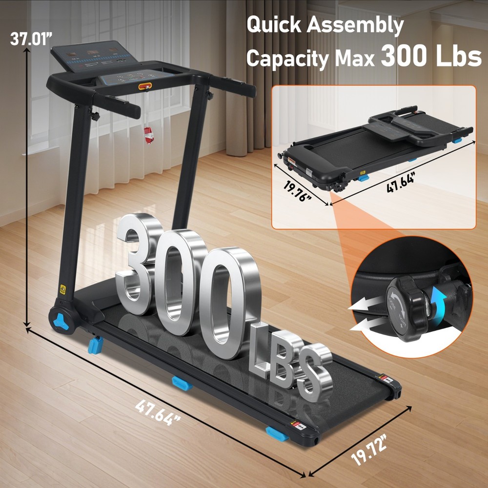 3.0HP 10MPH Foldable Treadmill 8% Incline Type C & USB Charge Station Bluetooth