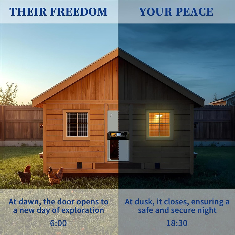 Automatic Chicken Coop Door with Solar Panel & Light - Solar Powered, Timer & Re
