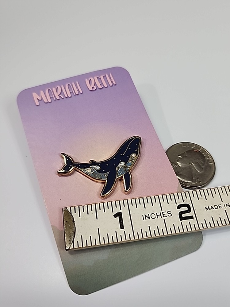 Whale Lapel Pin Night Sky Ocean Waves
