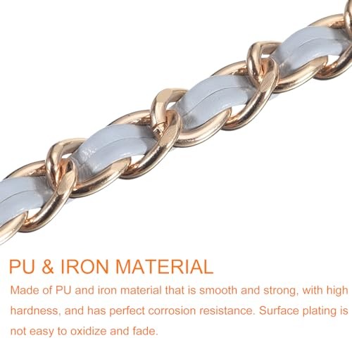 Leather Iron Flat Chain Strap - 47" Handbag Chain - Shoulder Light Blue + Gold