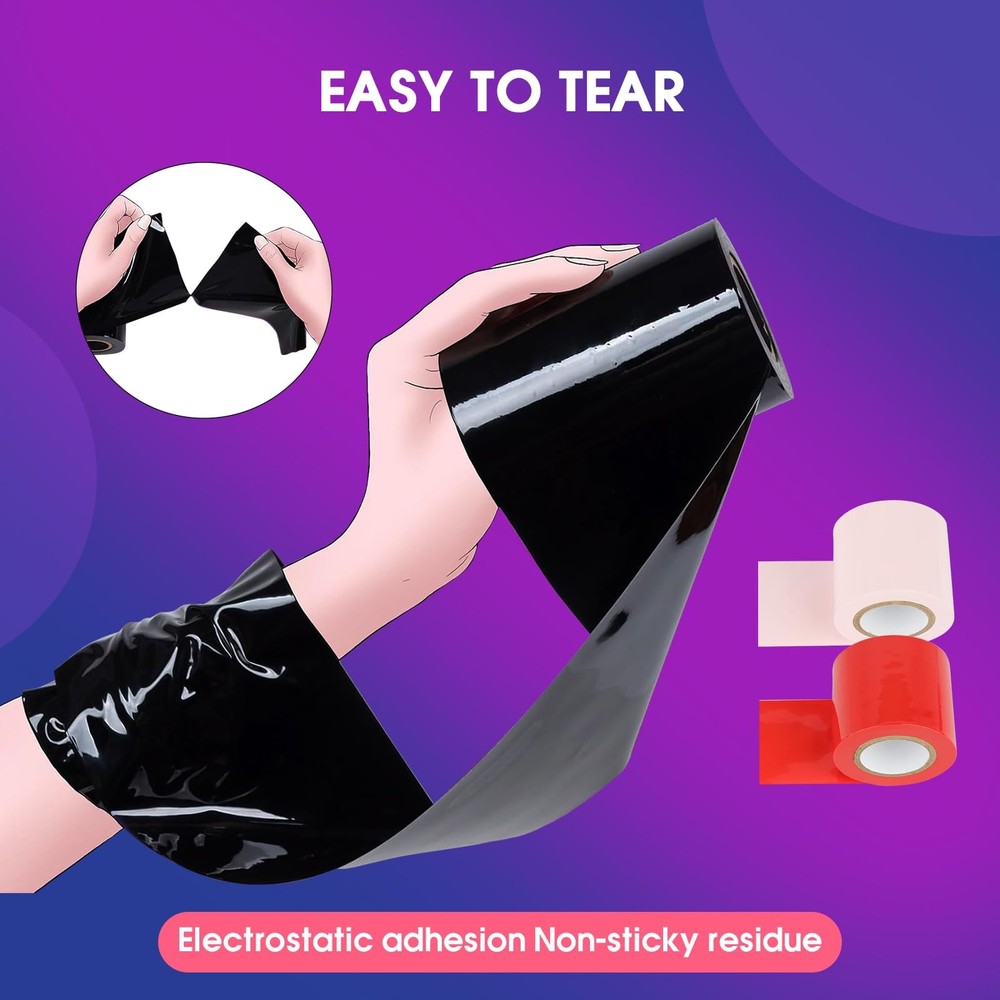 BDSM Bondage Restraints Tape Set – 3 Rolls Electrostatic Tape with Blindfold ...