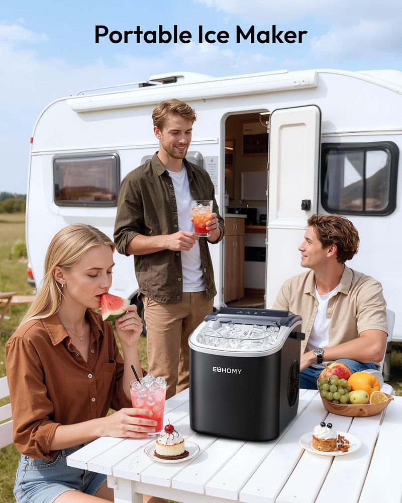 Compact Ice Maker with Handle, 6 Min Quick Ice, Auto-Clean