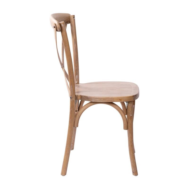 Bistro Style Cross Back Medium White Grain Wood Stack Restaurant Dining Chair