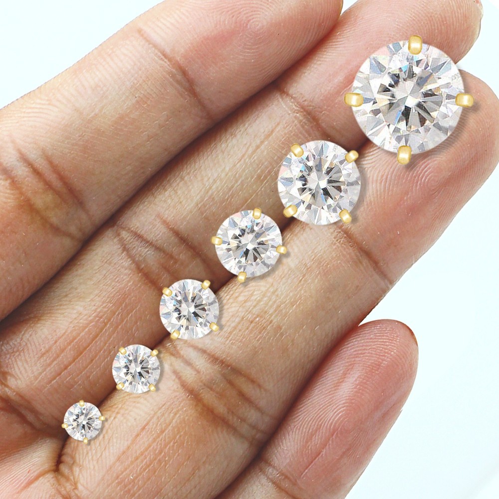 Solid 14k Yellow Gold Real Moissanite Stud Earrings Pass Tester 0.2-8ct