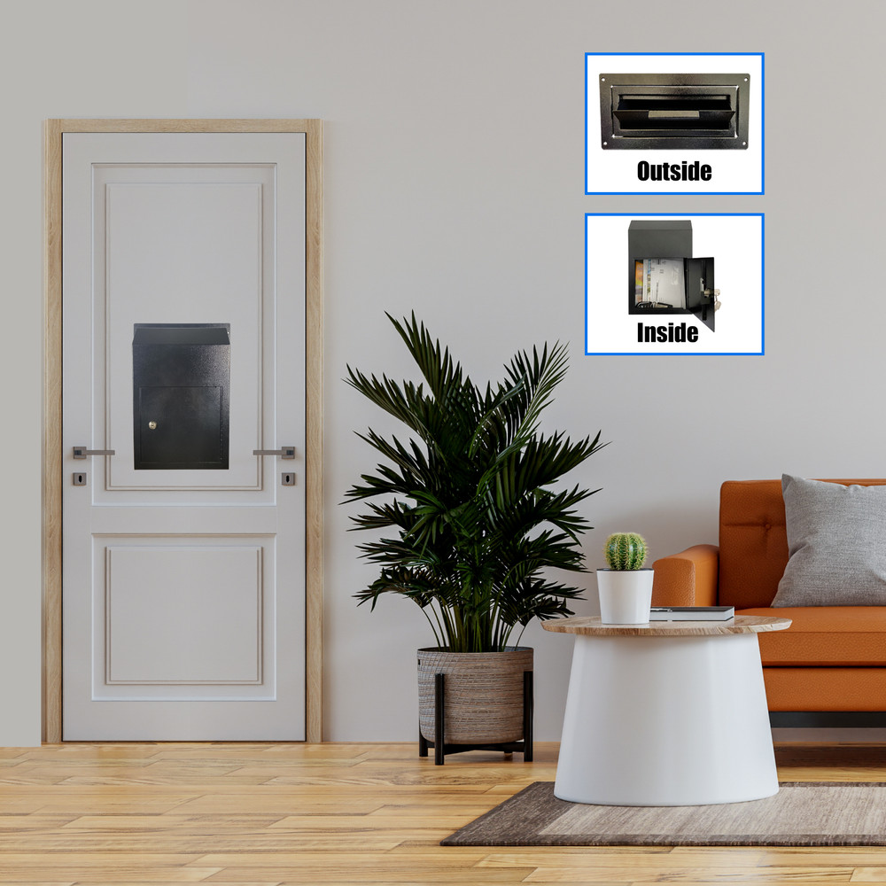 OPEN BOX Door Drop Box, Mail Slots, Through The Door Locking Mailbox, Black